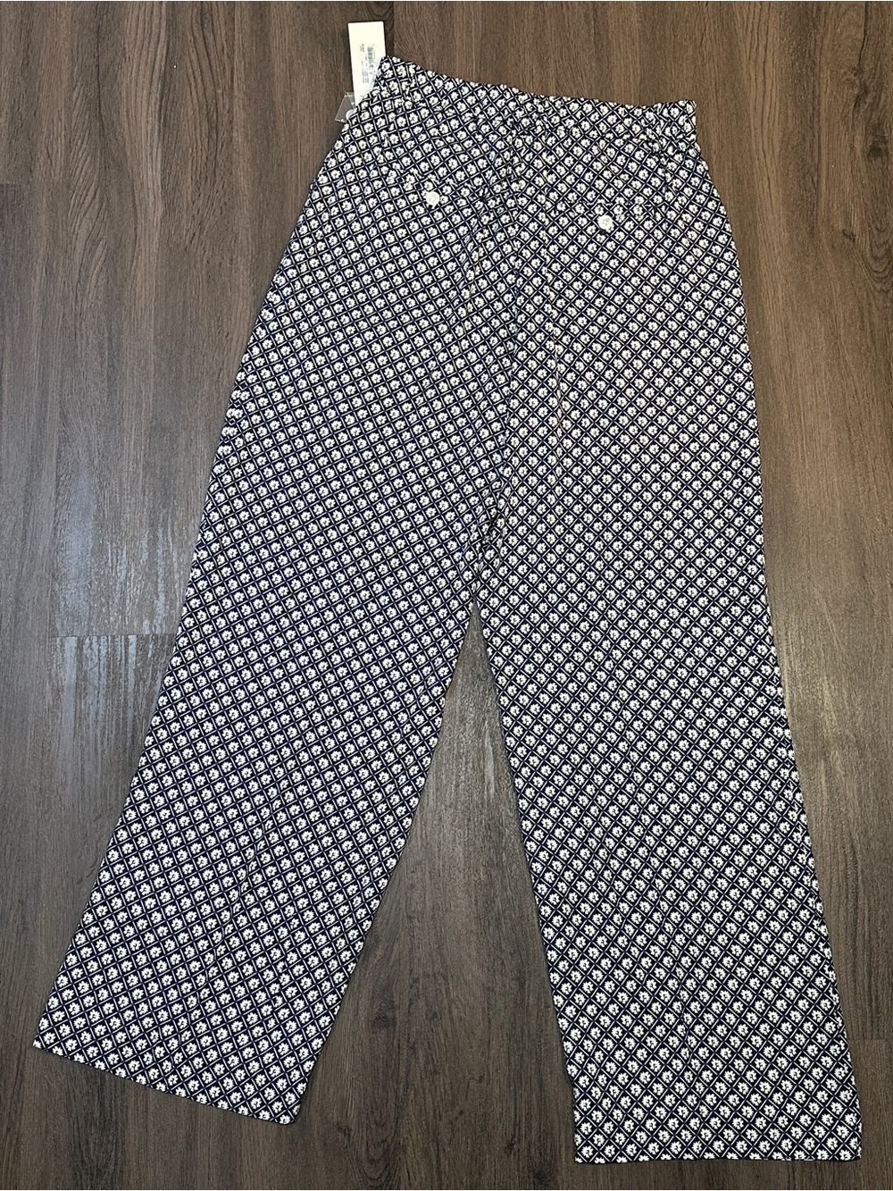 NWT Navy White Wide Leg Palazzo Pants Silk Blend High Rise Size 6 - Picture 14 of 16